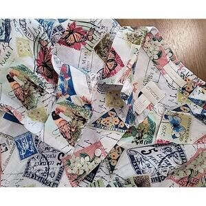 Chico’s Linen Button Up Shirt Women’s 1 M Stamp Print Coastal Resort Vacation